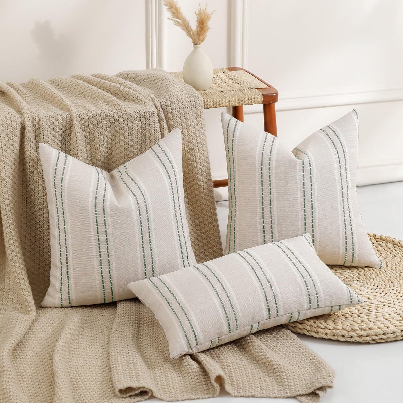 Hckot Spring Throw Pillow Covers 24x24 Set of 2 Striped Pillow Covers Textured Linen Decorative Pillows Square Cushion Covers for Sofa Couch Bed Living Room Farmhouse Decor, Sage Green - Image 5