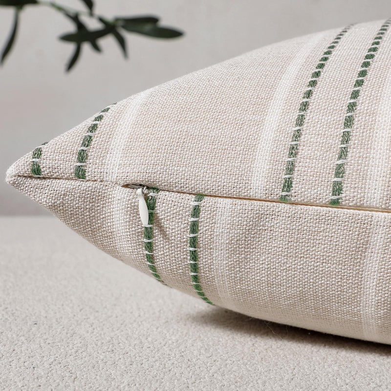 Hckot Spring Throw Pillow Covers 24x24 Set of 2 Striped Pillow Covers Textured Linen Decorative Pillows Square Cushion Covers for Sofa Couch Bed Living Room Farmhouse Decor, Sage Green - Image 3
