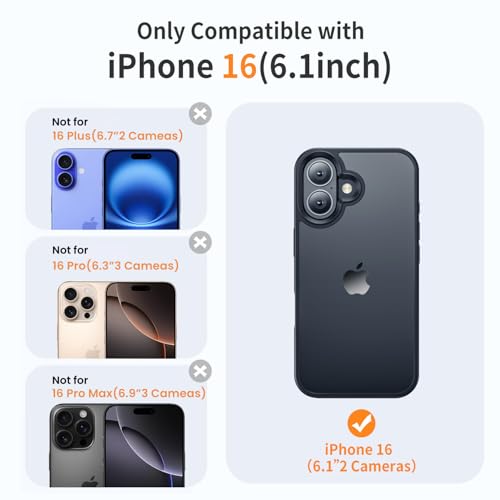 Yriklso for iPhone 16 Case Shockproof for iPhone 16 Phone Case Military Grade Drop Protection Protective Hard Back Slim Cover Black - Image 3