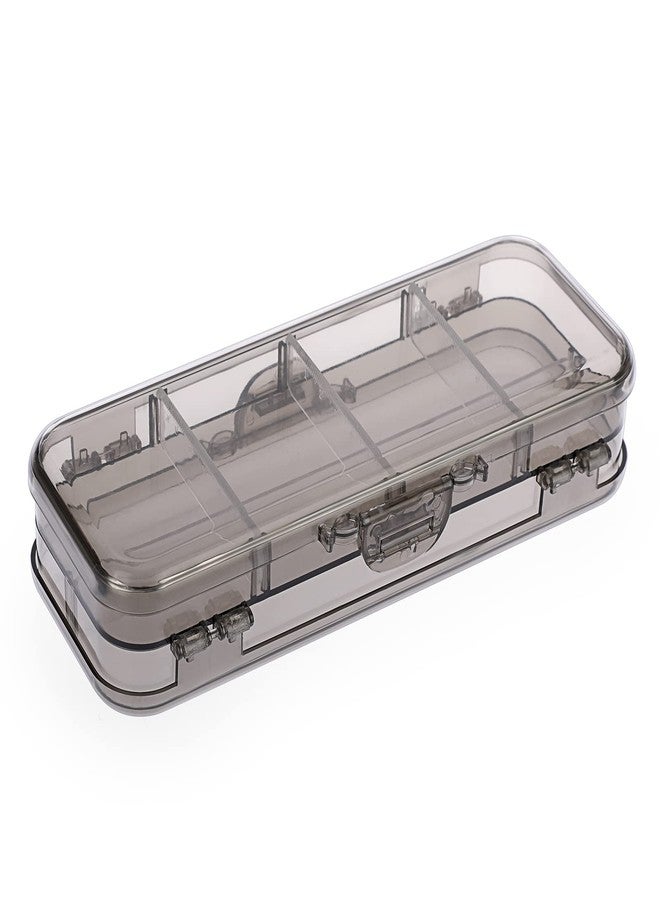BTSKY Double Deck Pencils Box Clear Plastic Stationery Box with 4 Removable Ruler Dividing Spacers Multi-grid Home Utility Boxes with 6 Compartments for Pencils Erasers Clips (Clear Black) - Image 1