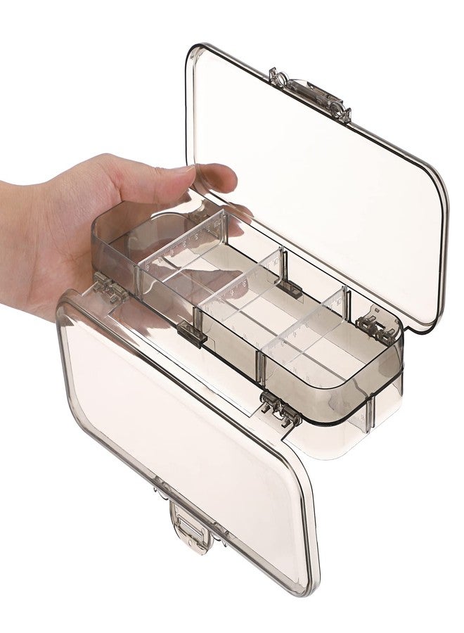 BTSKY Double Deck Pencils Box Clear Plastic Stationery Box with 4 Removable Ruler Dividing Spacers Multi-grid Home Utility Boxes with 6 Compartments for Pencils Erasers Clips (Clear Black) - Image 4