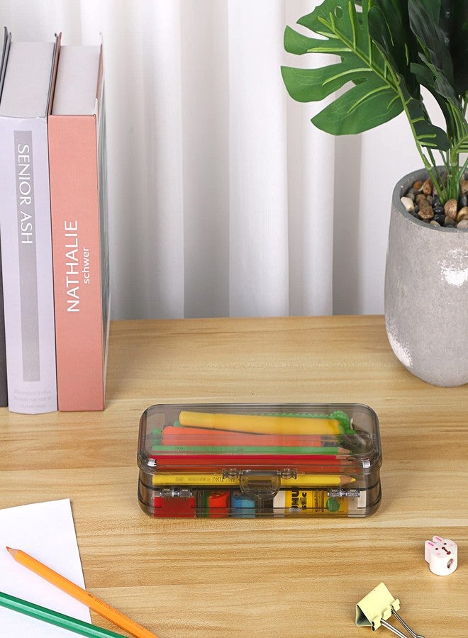 BTSKY Double Deck Pencils Box Clear Plastic Stationery Box with 4 Removable Ruler Dividing Spacers Multi-grid Home Utility Boxes with 6 Compartments for Pencils Erasers Clips (Clear Black) - Image 3