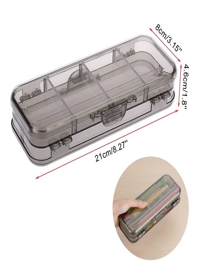 BTSKY Double Deck Pencils Box Clear Plastic Stationery Box with 4 Removable Ruler Dividing Spacers Multi-grid Home Utility Boxes with 6 Compartments for Pencils Erasers Clips (Clear Black) - Image 5