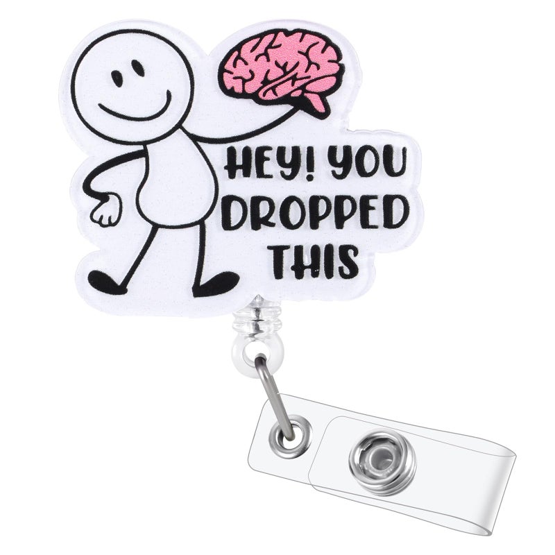 BVIIE Hey You Dropped This Funny Badge Reel  Cute Brain Retractable Id Card Badge Holder  Name Tag Work Badge Clip For Neurology Ct Rn Lpn Cna Ma Er Night Shift Nurse Nursing Student Doctor  Nurse Gifts - Image 1
