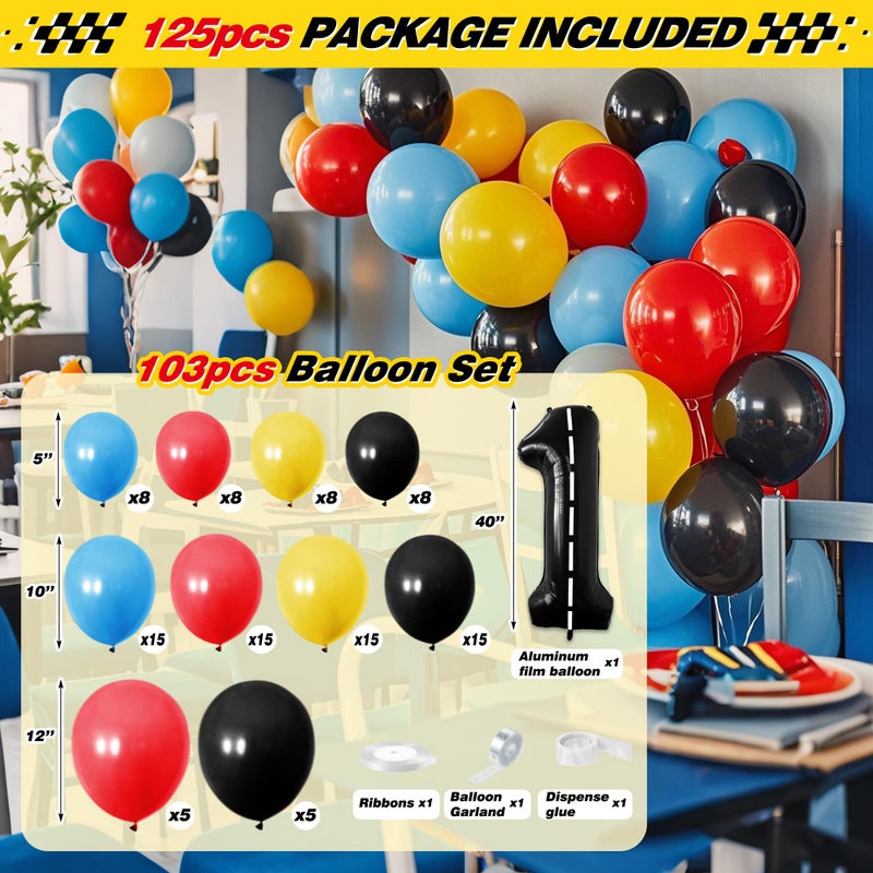 Z1juce Fast One Birthday Decorations for Boys - 1st Race Car Theme Party Supplies for Baby Shower Decoration Include Birthday Hat Cake Topper Backdrop Tablecloth Photo Banner Arch Balloon Boxes Poster - Image 2