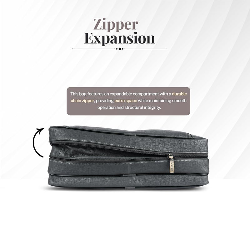 HAMMONDS FLYCATCHER Genuine Leather Office Bag for Men, 15.6" Professional Leather Laptop Bag for Men for Office, Travel, Daily Use, Adjustable Strap & Multi Compartments - 1 Year Warranty - Grey - Image 5