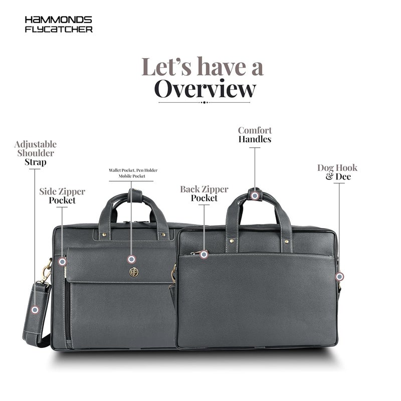 HAMMONDS FLYCATCHER Genuine Leather Office Bag for Men, 15.6" Professional Leather Laptop Bag for Men for Office, Travel, Daily Use, Adjustable Strap & Multi Compartments - 1 Year Warranty - Grey - Image 3