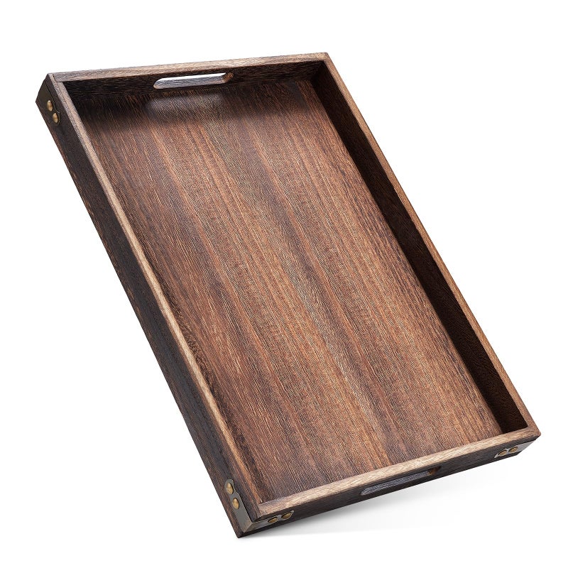 Yangbaga Serving Trays for Party-17In Large Serving Tray with Handles,Wooden Coffee Table Tray&Charcuterie Boards,Serving Platter for Breakfast in Bed Tray,Decorative Rectangular Tray for Ottoman/BBQ/Kitchen - Image 1