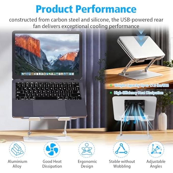 rayihni LAPTOP STAND, ADJUSTABLE HEIGHT LAPTOP RISER WITH COOLING FAN ERGONOMIC NOTEBOOK STAND FOR 10-17.3'' LAPTOPS, FOLDABLE LAPTOP COOLING PADS COMPUTER STAND FOR DESK HOME OFFICE - Image 2