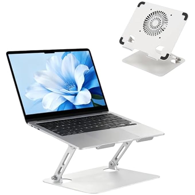 rayihni LAPTOP STAND, ADJUSTABLE HEIGHT LAPTOP RISER WITH COOLING FAN ERGONOMIC NOTEBOOK STAND FOR 10-17.3'' LAPTOPS, FOLDABLE LAPTOP COOLING PADS COMPUTER STAND FOR DESK HOME OFFICE - Image 1