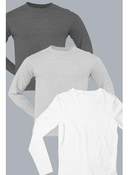 Rock&Roll Plain White, Anthracite, Gray Long Sleeve Men's T-Shirt 3-Piece Eco Pack  - Image 1