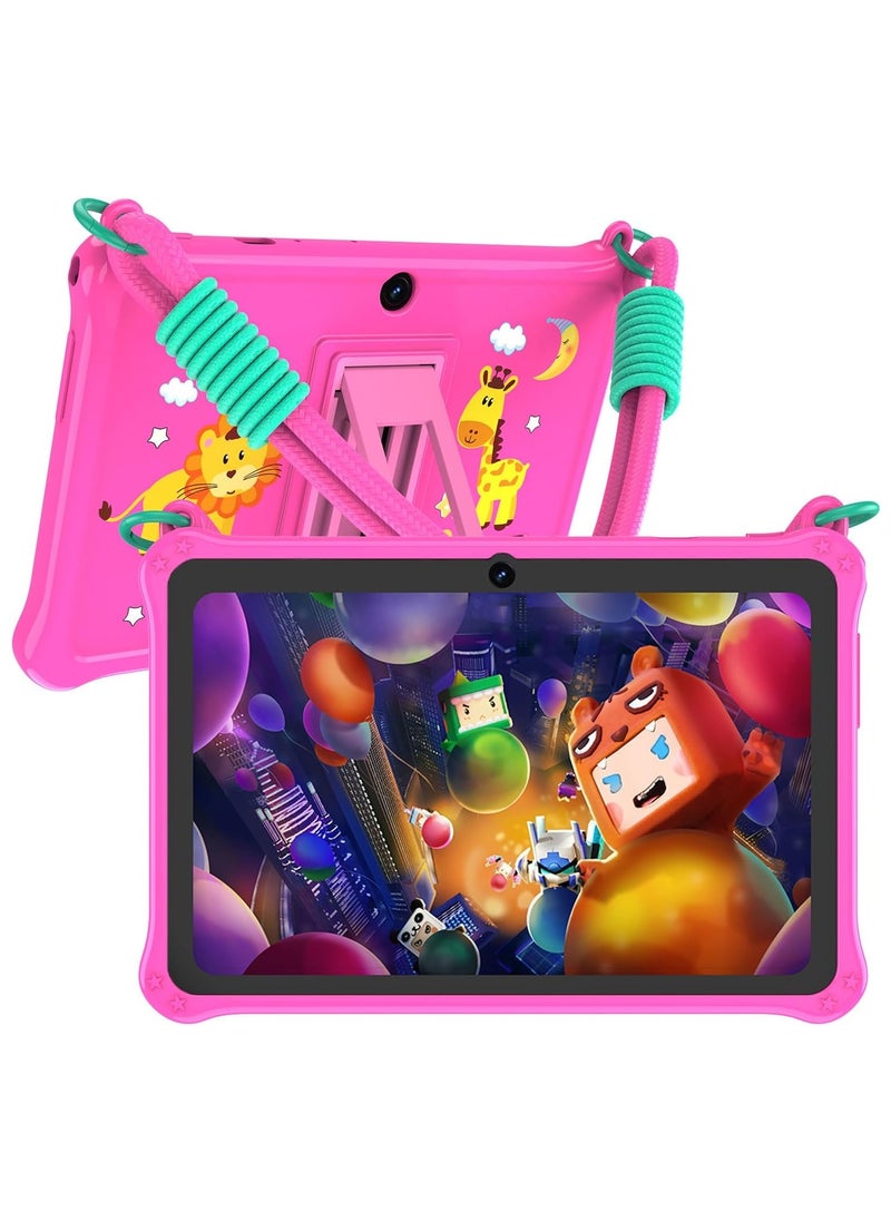 7 inch Android Tablet for Kids, WiFi Kids Tablet, 2GB+2GB RAM 32GB ROM Quad-Core Toddler Tablet with Shockproof Case, Bluetooth, WiFi, Parental Control, Dual Camera, Educational Games (Pink)