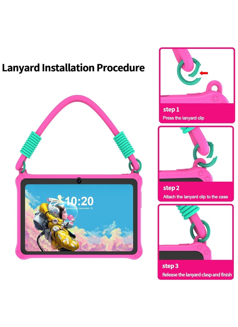 7 inch Android Tablet for Kids, WiFi Kids Tablet, 2GB+2GB RAM 32GB ROM Quad-Core Toddler Tablet with Shockproof Case, Bluetooth, WiFi, Parental Control, Dual Camera,  Educational Games (Pink)