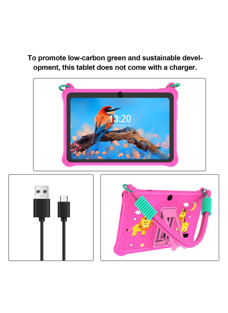 7 inch Android Tablet for Kids, WiFi Kids Tablet, 2GB+2GB RAM 32GB ROM Quad-Core Toddler Tablet with Shockproof Case, Bluetooth, WiFi, Parental Control, Dual Camera,  Educational Games (Pink)