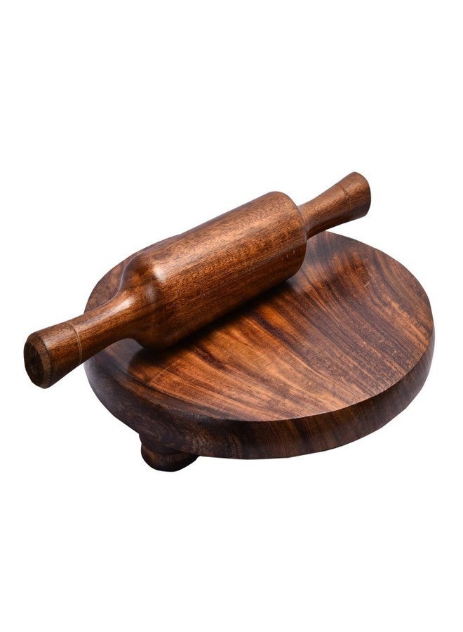 ITOS365 Wooden Handmade Chakla & Belan Set for Kitchen - Wooden Finish | Rolling Board and Rolling Pin Set for Roti & Chapati Making | Home & Kitchen Essential Item - 10 Inches - Image 1