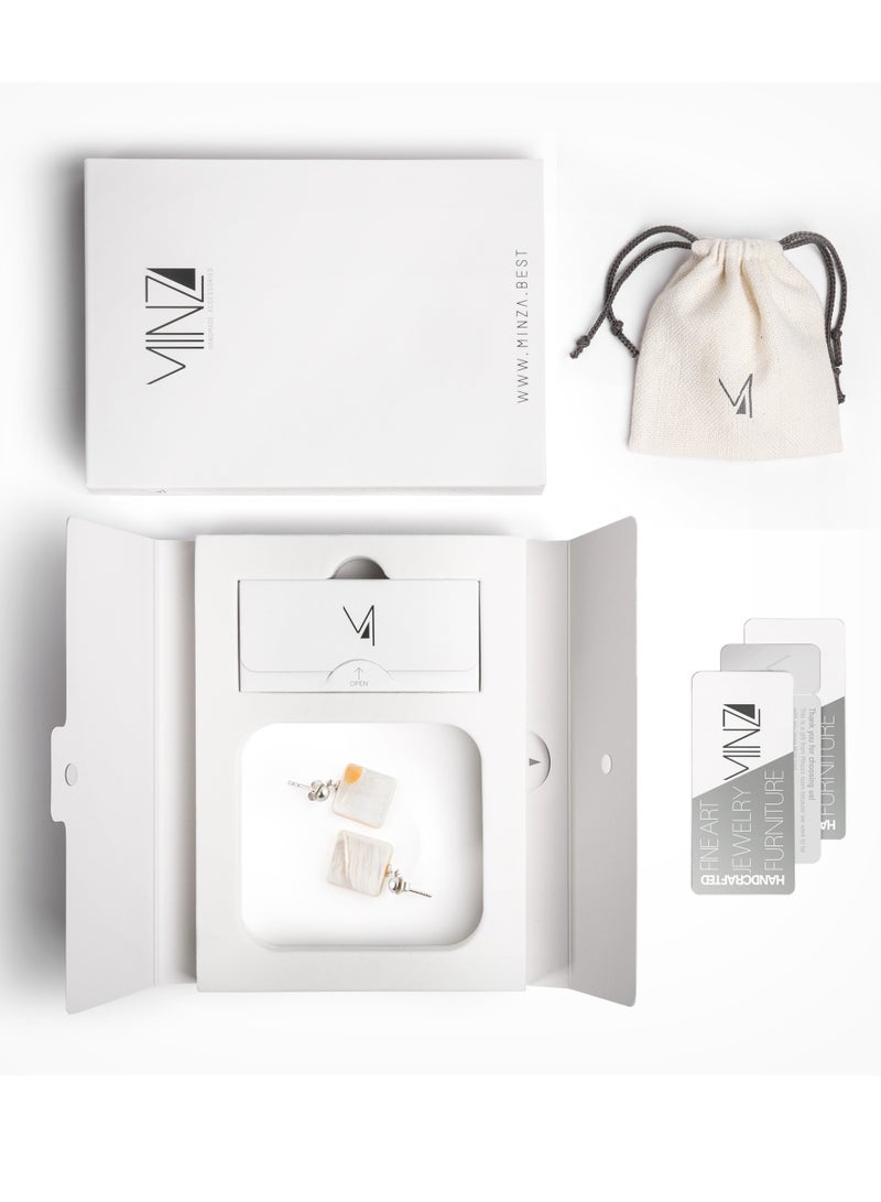 Minza ” Athens ” Pure 925 Sterling Silver, Shell stone, Handmade Earrings for Women, Stud Earrings, 0.800 grams of Silver, Jewelry for Casual & Special Occasion - Image 3