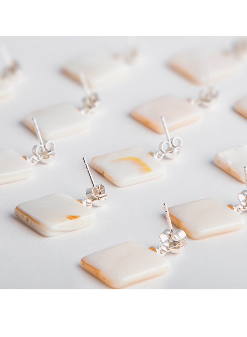 Minza ” Athens ” Pure 925 Sterling Silver, Shell stone, Handmade Earrings for Women, Stud Earrings, 0.800 grams of Silver, Jewelry for Casual & Special Occasion - Image 4