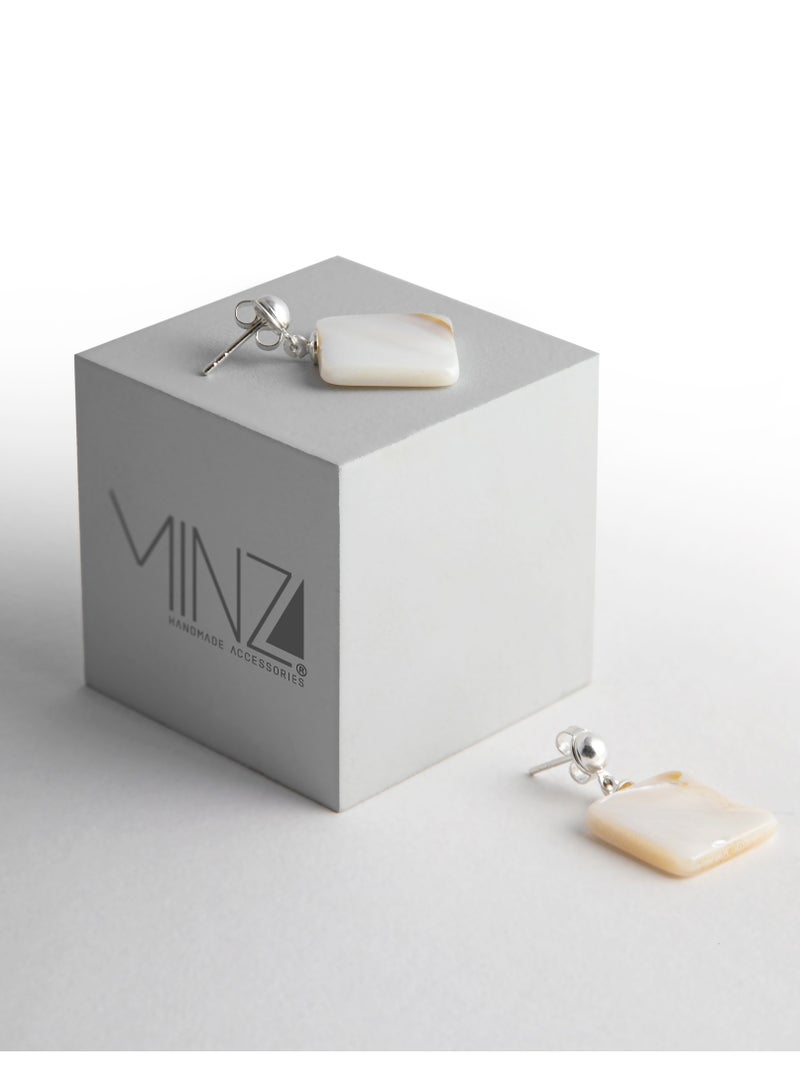 Minza ” Athens ” Pure 925 Sterling Silver, Shell stone, Handmade Earrings for Women, Stud Earrings, 0.800 grams of Silver, Jewelry for Casual & Special Occasion - Image 5