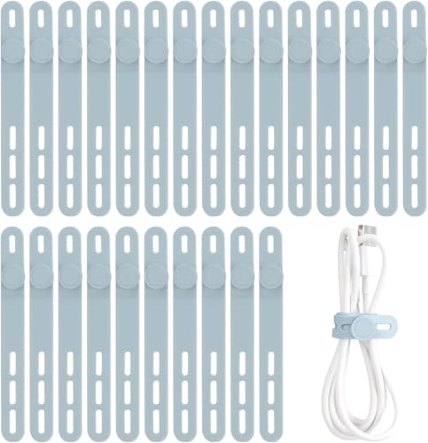 Oligei 25 Pcs Silicone Cable Ties, Cable Ties Reusable, High Elasticity Cord Wraps for Electrical Cords, Cord Organizer for Earphone, Phone Charger(Blue) - Image 1