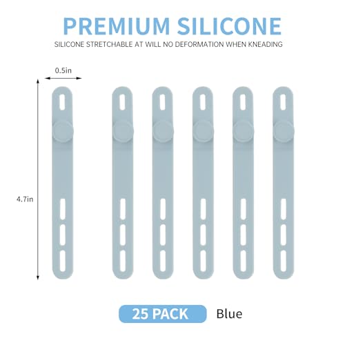 Oligei 25 Pcs Silicone Cable Ties, Cable Ties Reusable, High Elasticity Cord Wraps for Electrical Cords, Cord Organizer for Earphone, Phone Charger(Blue) - Image 2