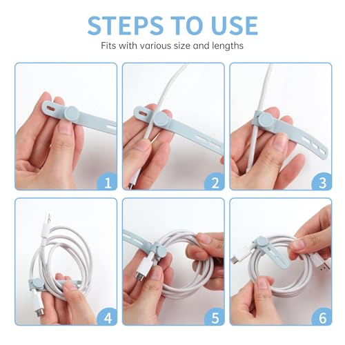 Oligei 25 Pcs Silicone Cable Ties, Cable Ties Reusable, High Elasticity Cord Wraps for Electrical Cords, Cord Organizer for Earphone, Phone Charger(Blue) - Image 5