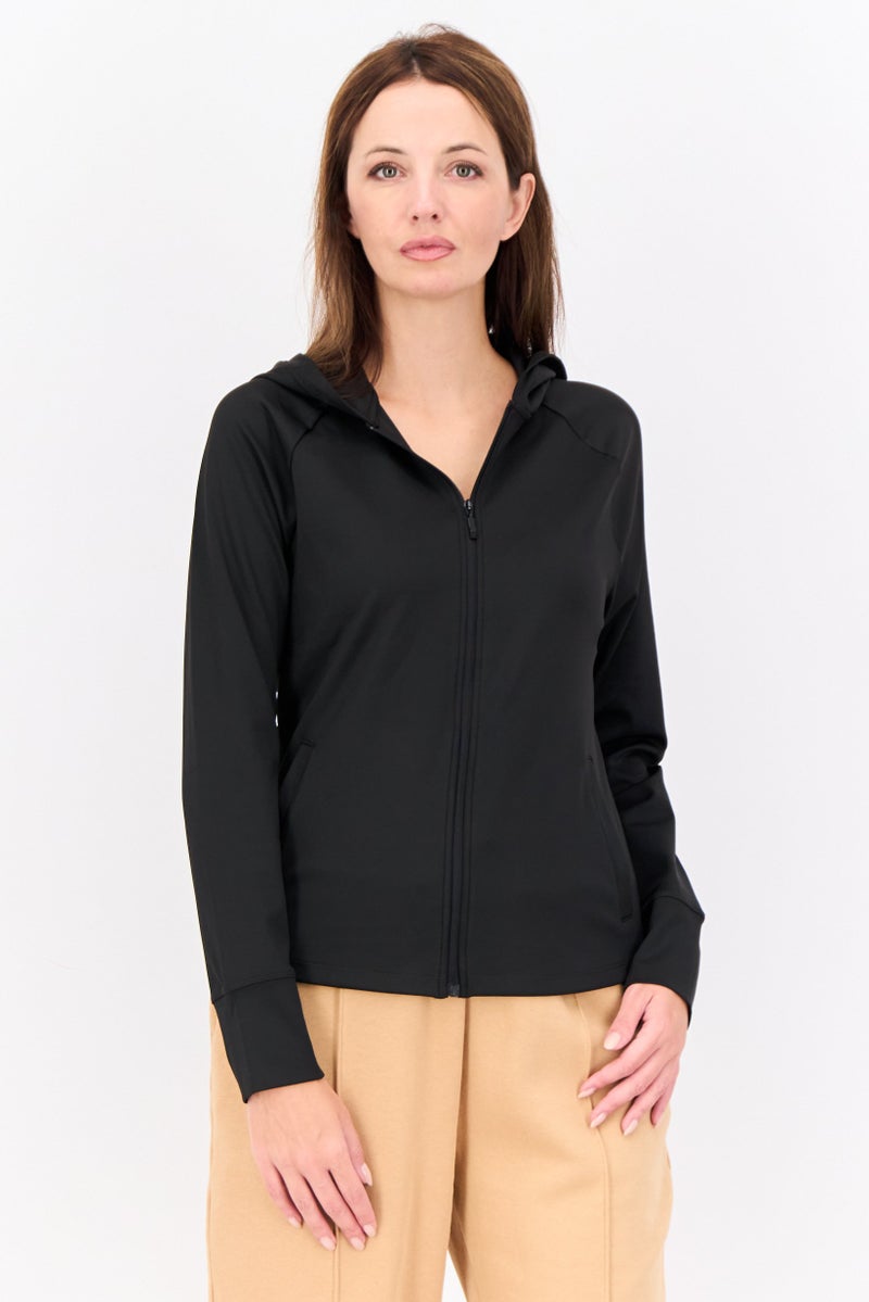 Hype Women Hooded Solid Long Sleeve Sweatshirts, Black - Image 1