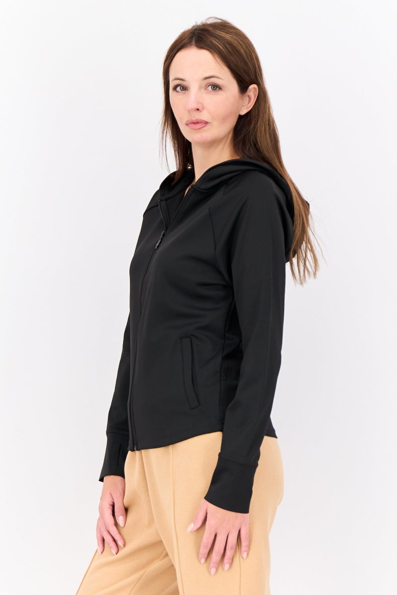 Hype Women Hooded Solid Long Sleeve Sweatshirts, Black - Image 3