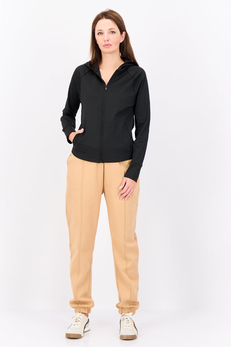 Hype Women Hooded Solid Long Sleeve Sweatshirts, Black - Image 2