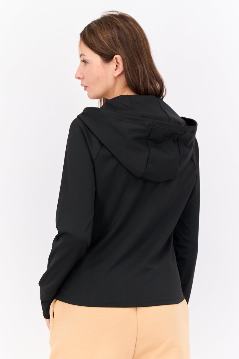Hype Women Hooded Solid Long Sleeve Sweatshirts, Black - Image 4