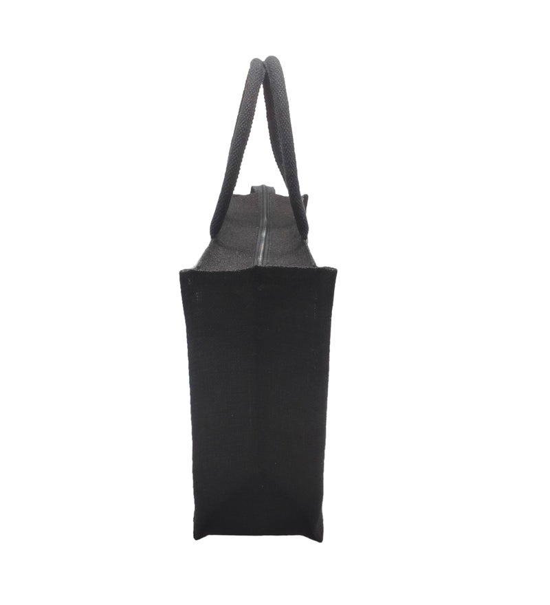 Sangra Multicolour Black Jute Bag For Men and Women Lunch Bag with Zip and handle (Leaf Pattern) - Image 5