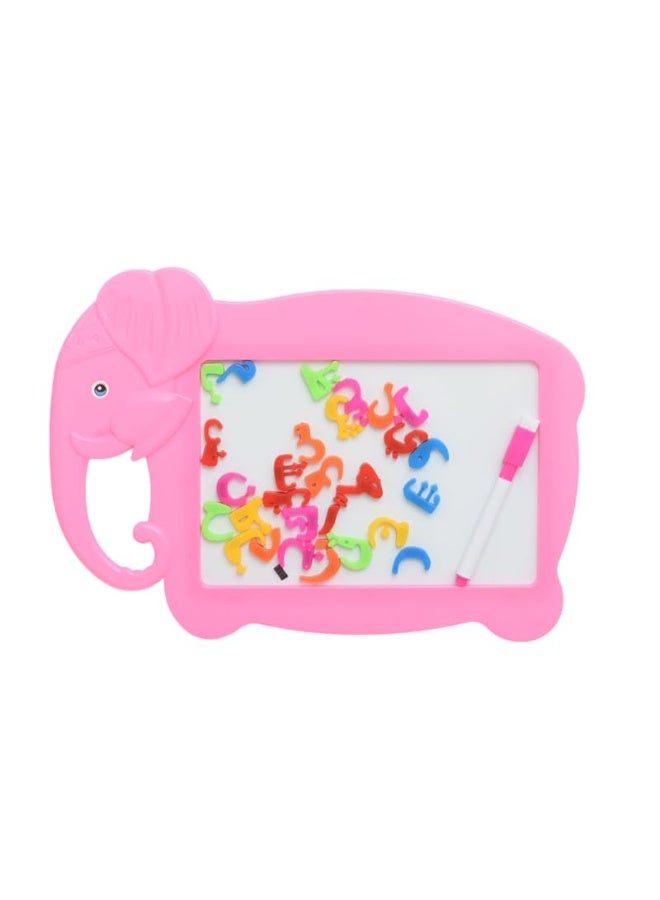 Plastic Magnetic Erasable Drawing And Writing Elephant Shaped Board With Alphabet Arabic Letters Aiming To Improve Arabic And Creativity Skills For Children  - Pink - Image 1