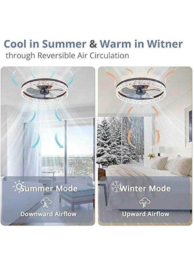 Arabest - Modern Brown Ceiling Fan with Lights and Remote Control, Dimmable Low Profile Design, Flush Mount, Adjustable Color Temperature, 6 Speed Settings - Image 1