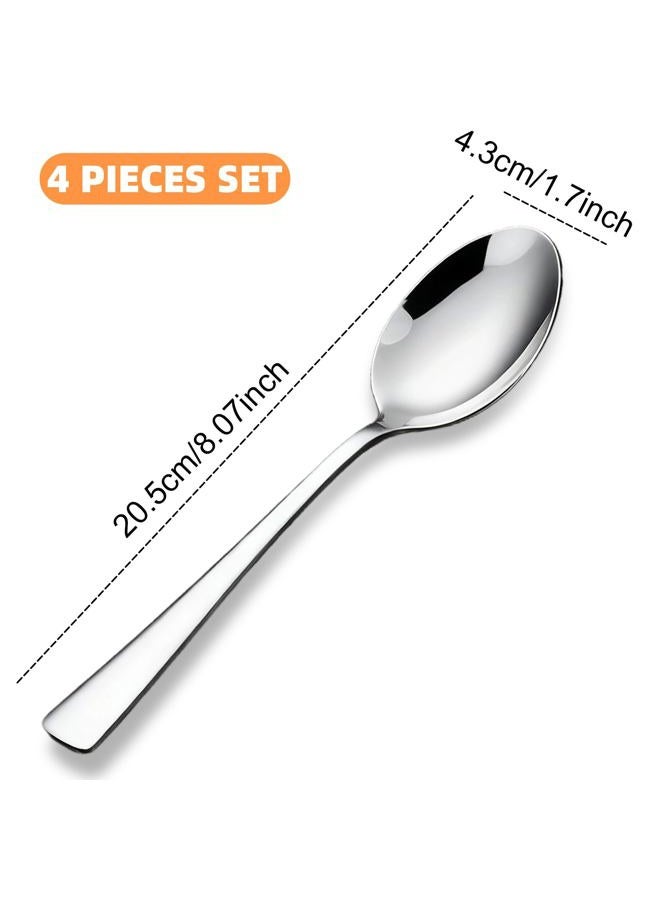 LANGMINGDE 4-Piece Soup Spoons Set, 8.26" Stainless Steel Large Dinner Spoon with 5.5" Long Handle for Soup, Cereal, Dessert, Serving, Dishwasher Safe - Image 2
