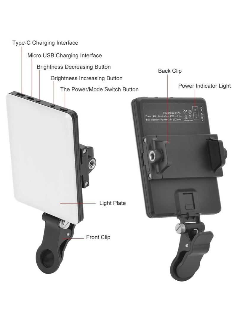 ريون High-power 60-LED Photography Rechargeable Selfie Light with Front u0026 Back Clips, 3 Light Modes and 10 Brightness Levels, Ideal for Makeup, Selfies, Vlogs, Video Conferences on Smartphones, Tablets, Laptop - Image 3