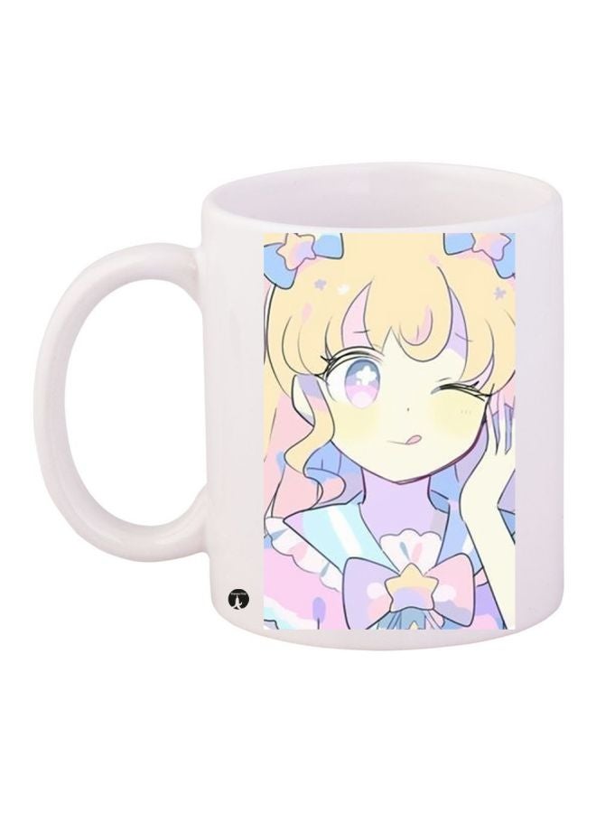 RYN Anime Girl Printed Coffee Mug White/Yellow/Pink 11ounce