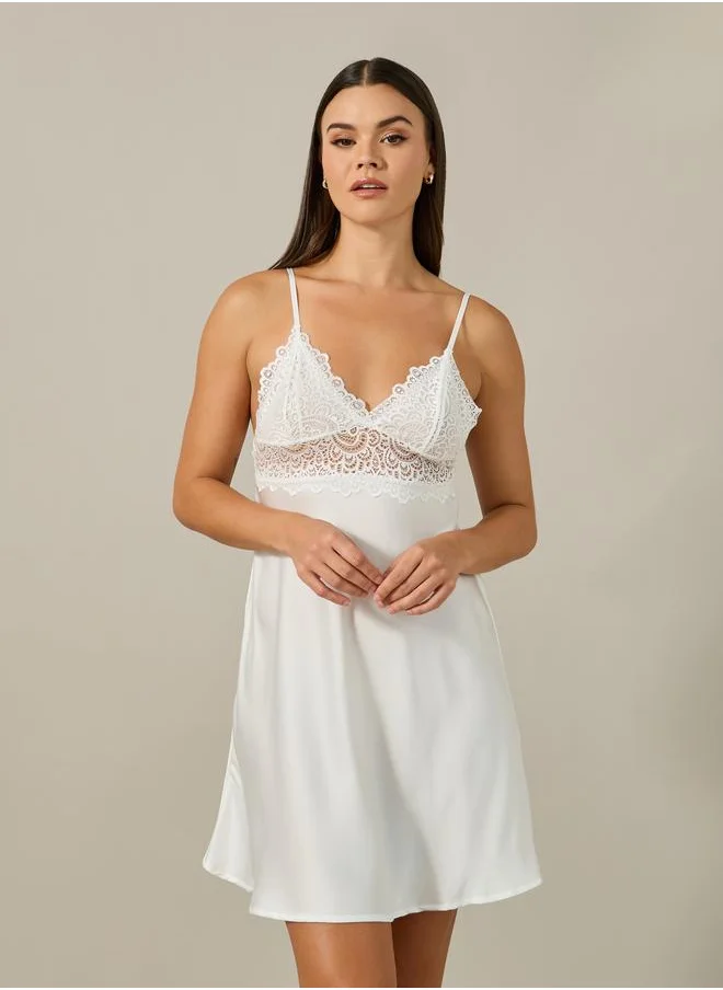 Styli Styli Lace Bodice Satin Babydoll