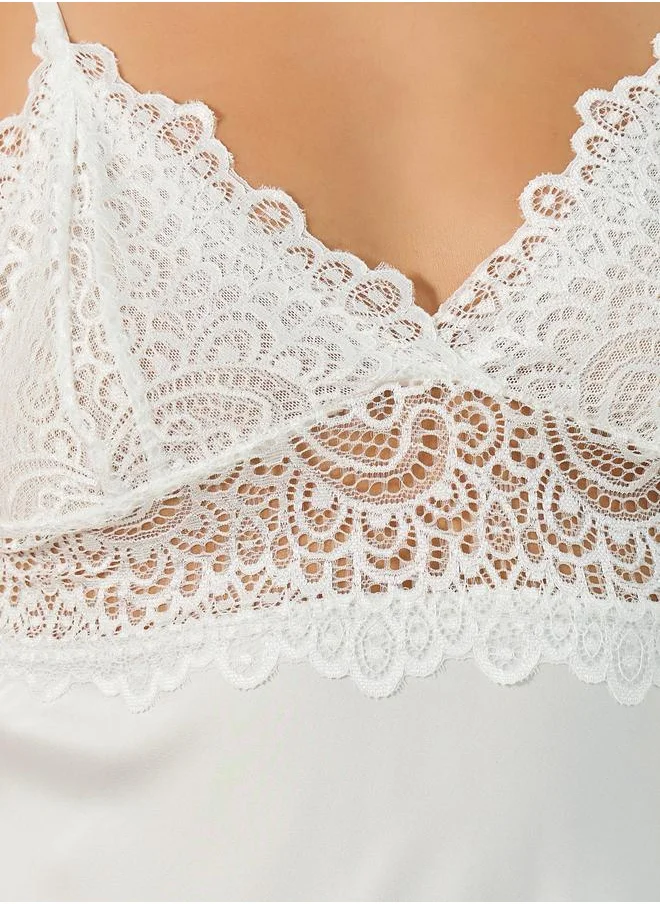 Styli Styli Lace Bodice Satin Babydoll