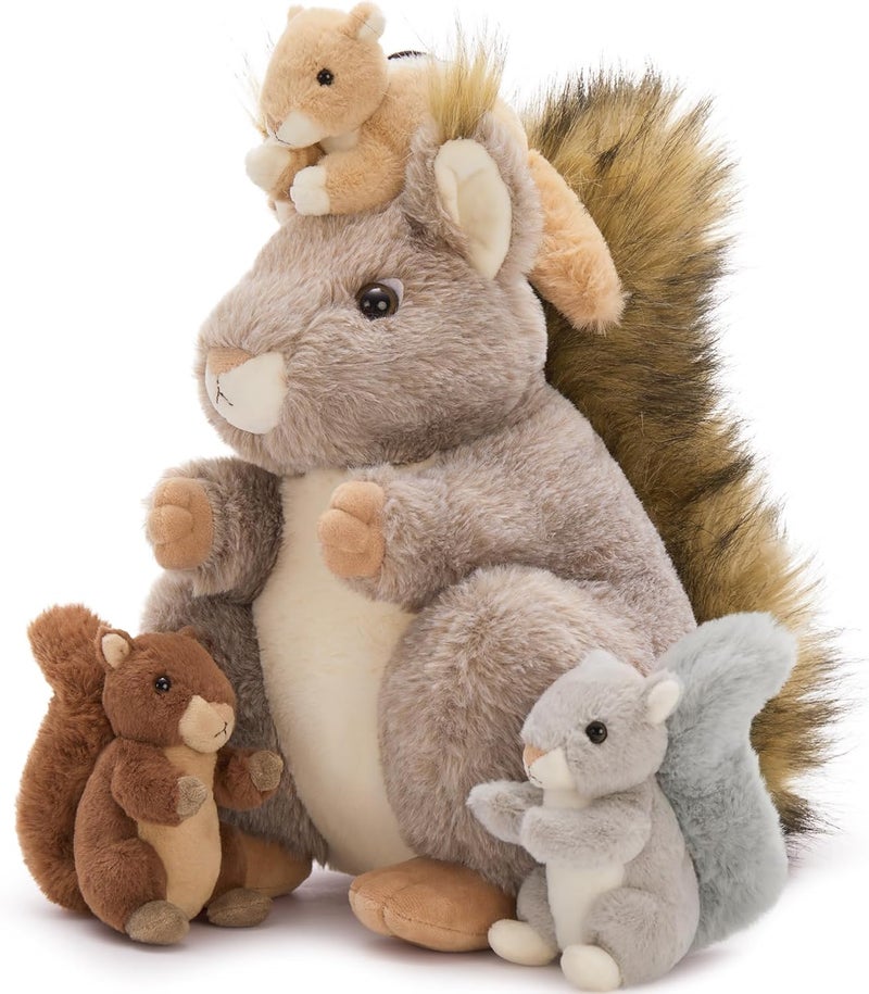 MorisMos Squirrel Cuddly Toy XXL with 3 Babies in Belly, Cute Squirrel Plush Toy, Squirrel Birthday Christmas Gift Children - Image 1