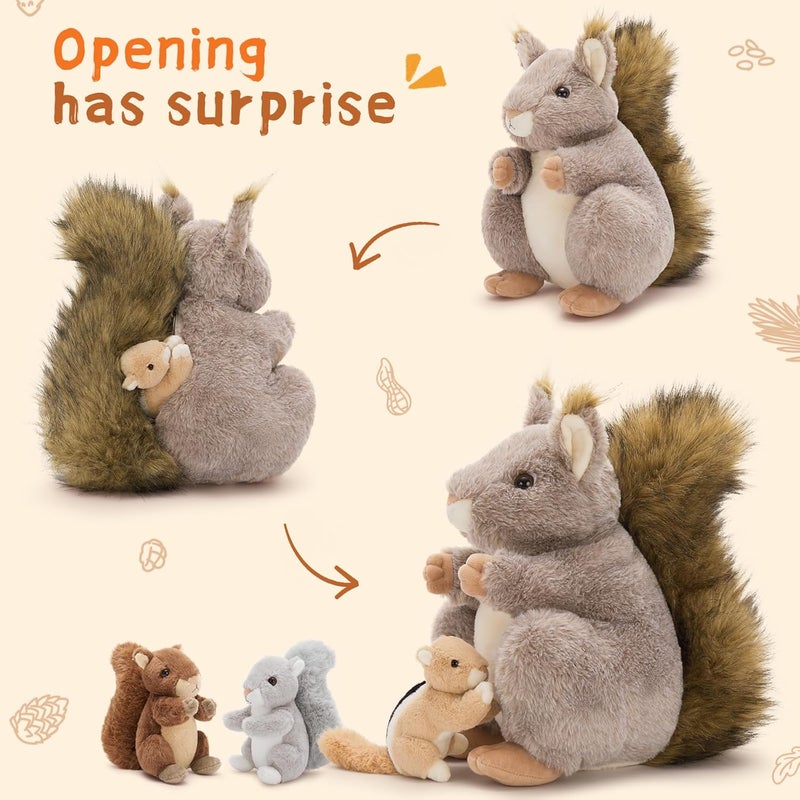 MorisMos Squirrel Cuddly Toy XXL with 3 Babies in Belly, Cute Squirrel Plush Toy, Squirrel Birthday Christmas Gift Children - Image 3