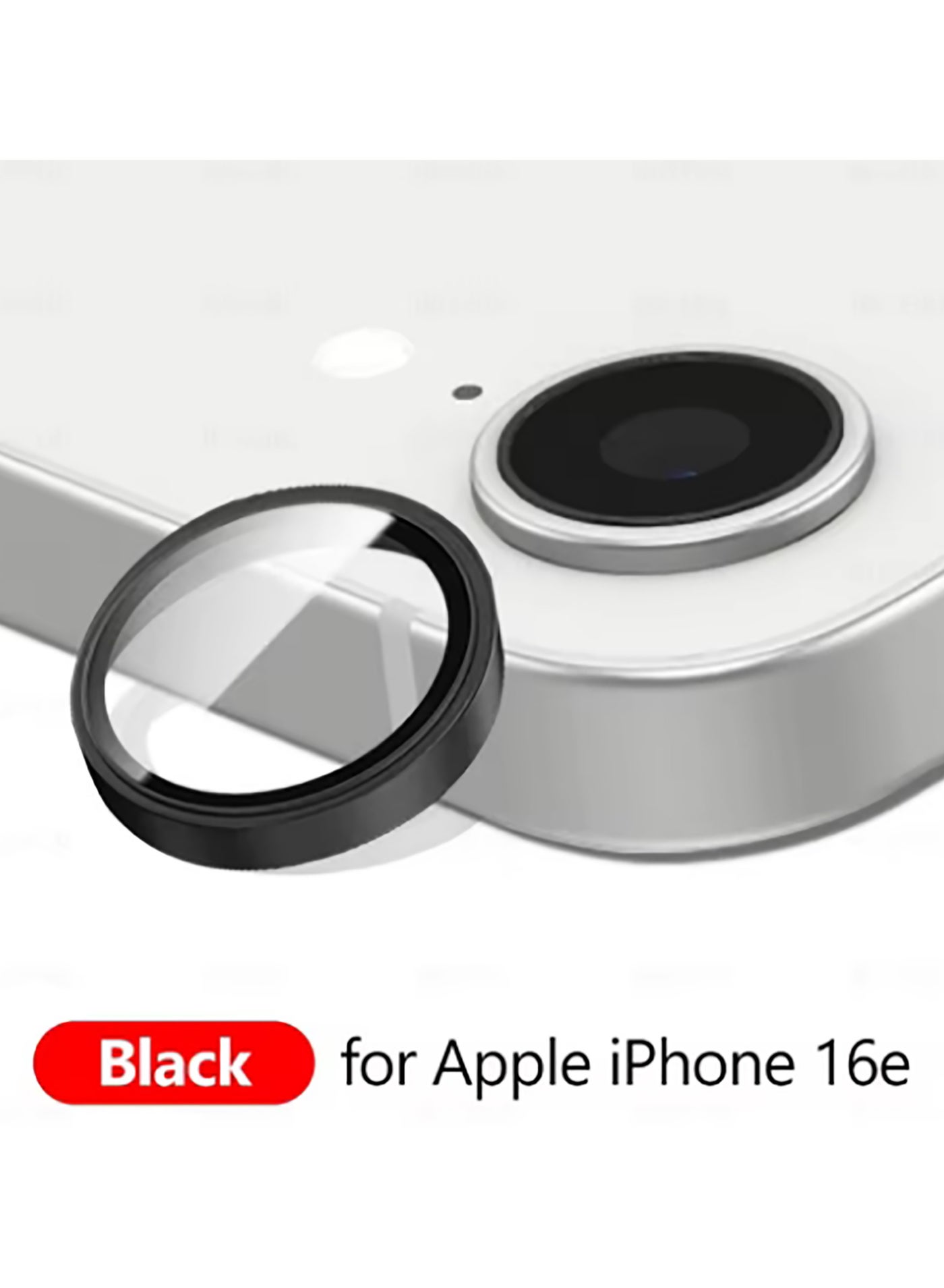 Compatible for iPhone 16e/SE4 Camera Lens Protector, One-Step Installation Tray Individual Metal Ring Tempered Glass Cover CD Pattern Case Friendly - Black
