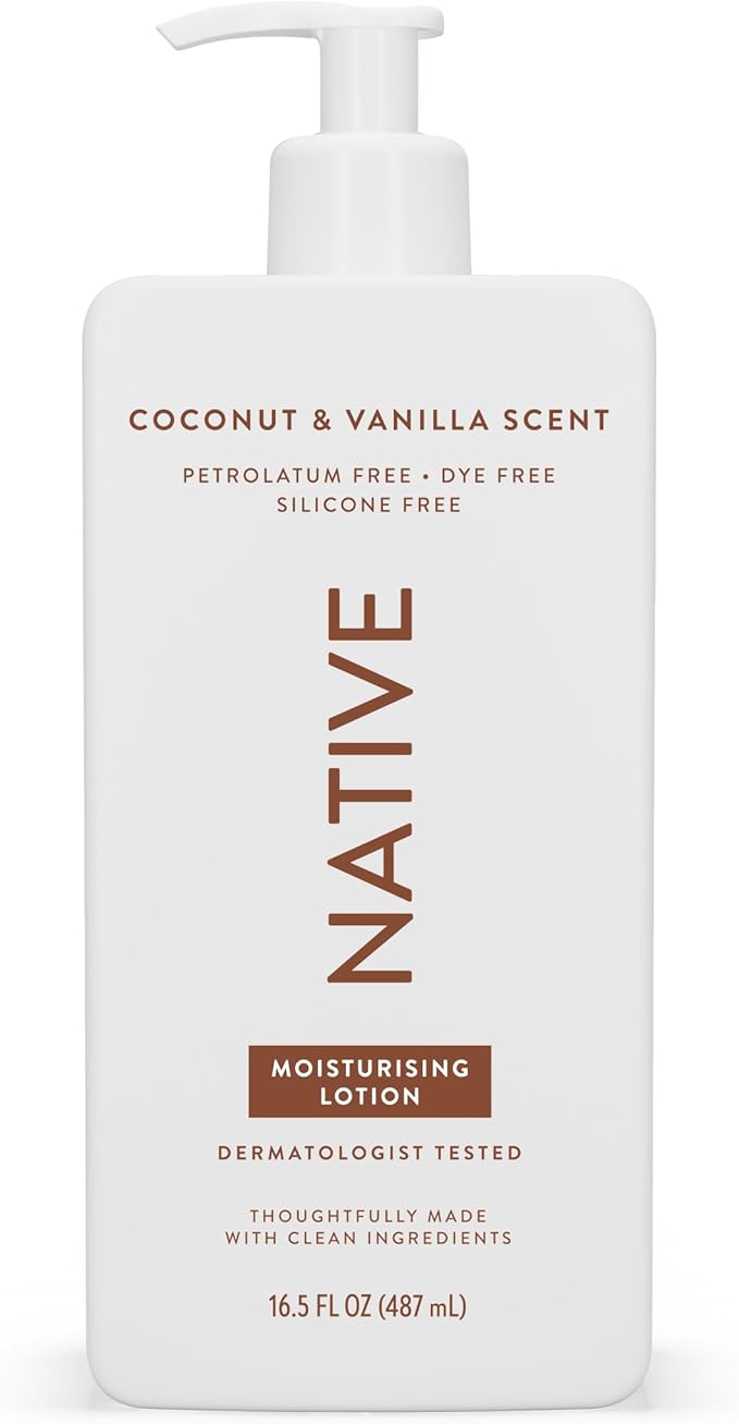 native لوشن الجسم الطبيعي للرجال والنساء خالي من الأصباغ سيليكون معطر بجوز الهند والفانيليا لوشن اليدين مرطب للجسم للبشرة الجافة مستخلص طبيعياً بزبدة الشيا والجلسرين 487 مل - Image 1
