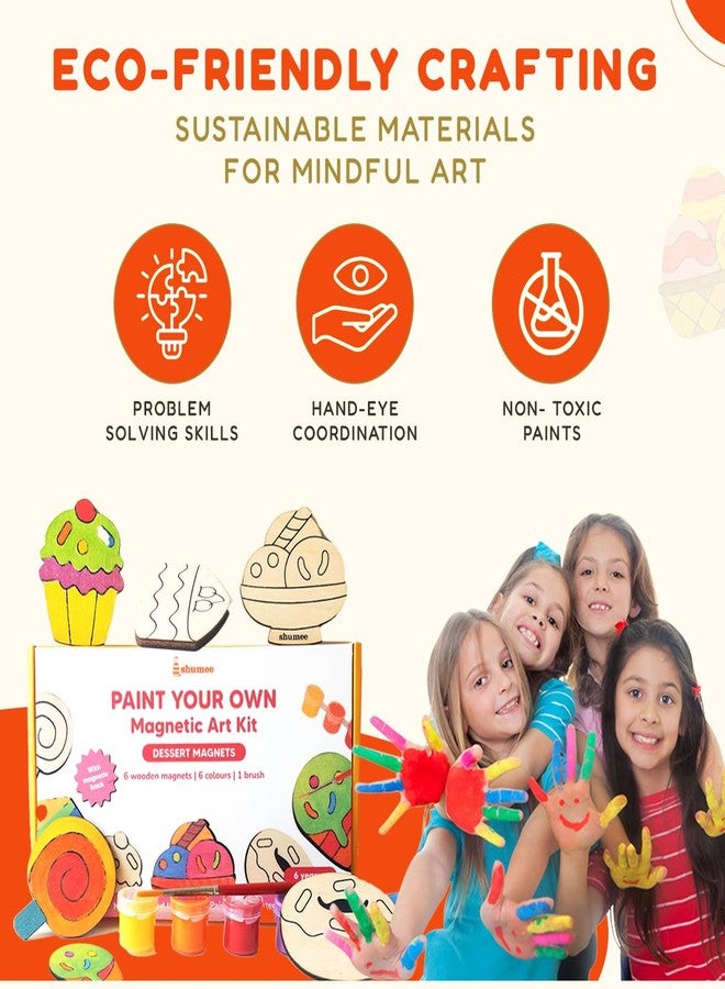 Shumee Wooden Dessert Themed Magnetic Art Kit | 6 Wooden Magnets, 6 Colours & 1 Brush | (3 Years+) | Kids Arts and Crafts Toy Montessori Paint Set | DIY Magnet Painting Craft Kit | Gifts for Kids - Image 3