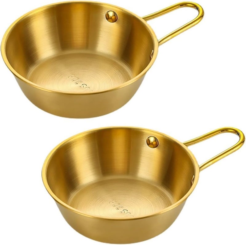 Dadamong 2Pcs Makgeolli Bowls 304 Stainless Steel Korean Traditional Bowls Round Rice Bowl Wine Cup with Handle Hiking Soup Dish Food Bowl Camp Cup Large 20oz 55inch Gold - Image 1