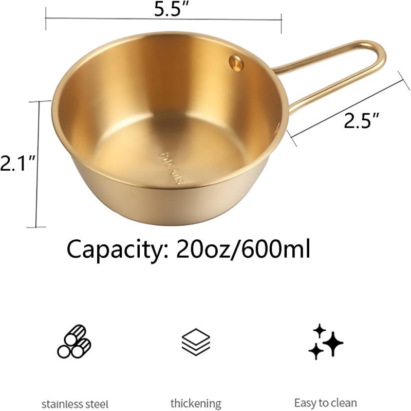 Dadamong 2Pcs Makgeolli Bowls 304 Stainless Steel Korean Traditional Bowls Round Rice Bowl Wine Cup with Handle Hiking Soup Dish Food Bowl Camp Cup Large 20oz 55inch Gold - Image 2