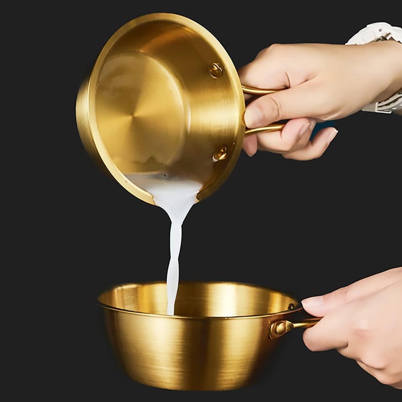 Dadamong 2Pcs Makgeolli Bowls 304 Stainless Steel Korean Traditional Bowls Round Rice Bowl Wine Cup with Handle Hiking Soup Dish Food Bowl Camp Cup Large 20oz 55inch Gold - Image 3