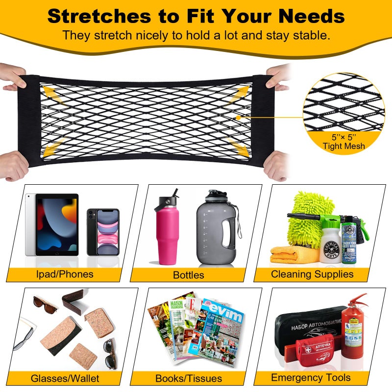 PIFOOG 4Pcs Universal Car Storage Net Pockets Stretchable Automotive Mesh Pouch Nets Bag Organizer Stickers Netting for Auto SUV Trunk Back Seat RV Camper - Image 4