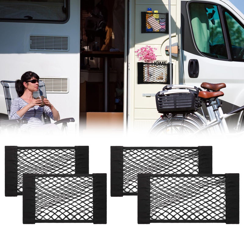 PIFOOG 4Pcs Universal Car Storage Net Pockets Stretchable Automotive Mesh Pouch Nets Bag Organizer Stickers Netting for Auto SUV Trunk Back Seat RV Camper - Image 1