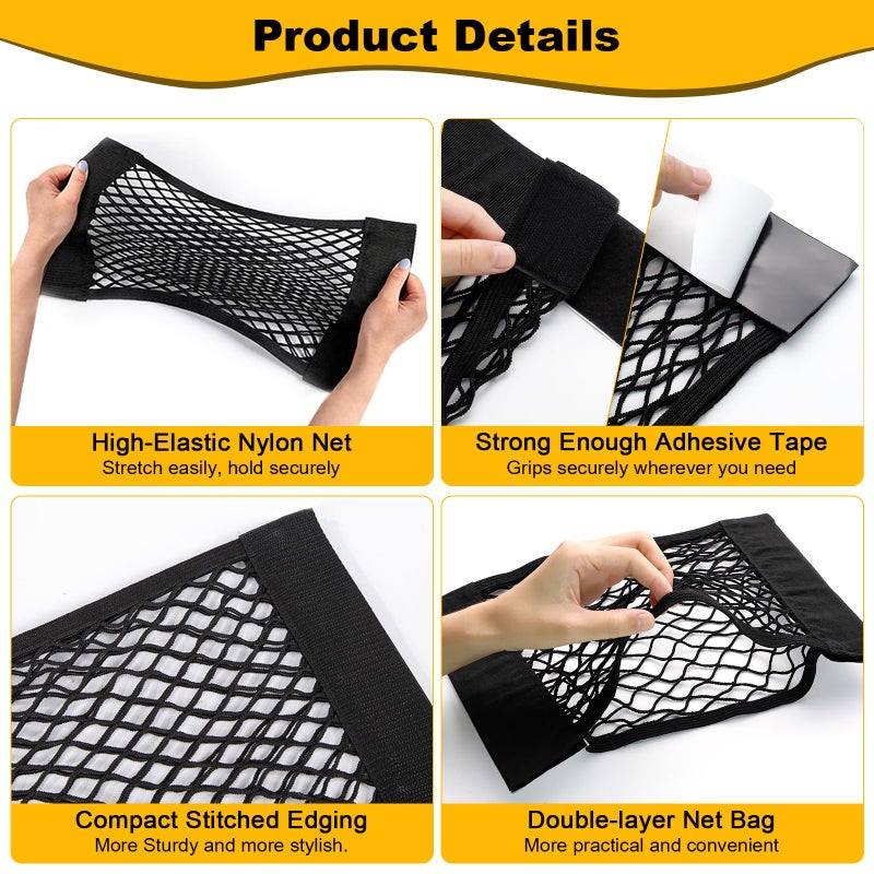 PIFOOG 4Pcs Universal Car Storage Net Pockets Stretchable Automotive Mesh Pouch Nets Bag Organizer Stickers Netting for Auto SUV Trunk Back Seat RV Camper - Image 5