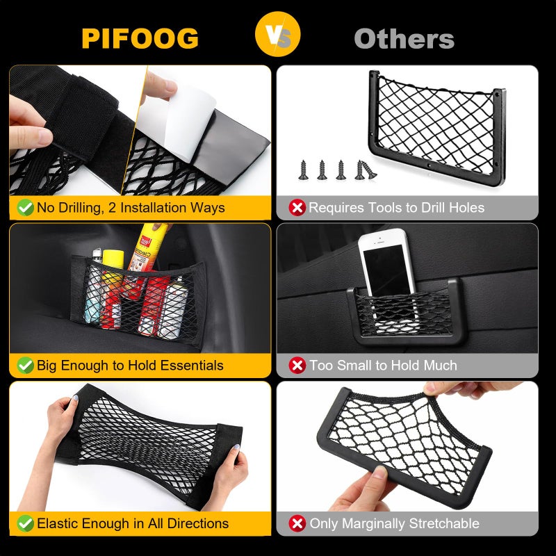 PIFOOG 4Pcs Universal Car Storage Net Pockets Stretchable Automotive Mesh Pouch Nets Bag Organizer Stickers Netting for Auto SUV Trunk Back Seat RV Camper - Image 2