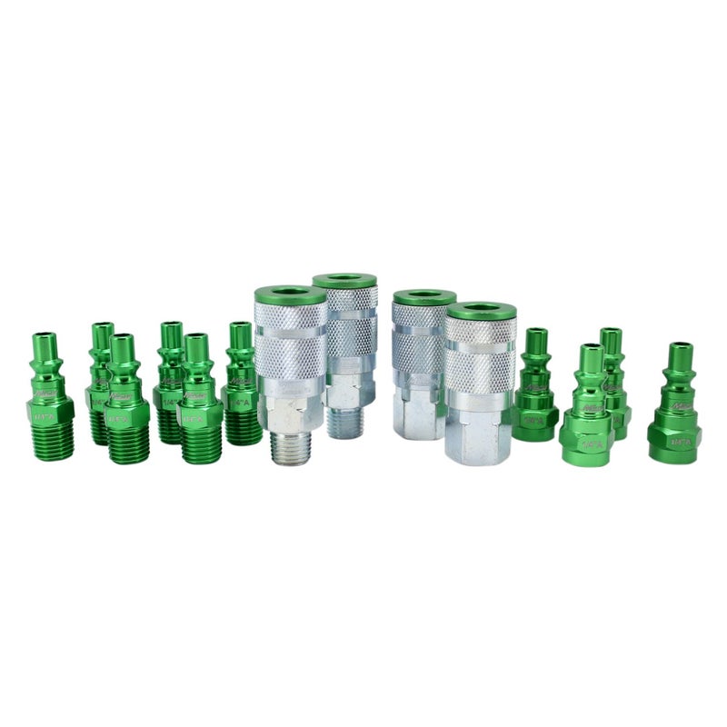 Milton ColorFit Coupler & Plug Kit (14 Piece), A-Style 1/4 NPT Green, S-314AKIT - Image 2